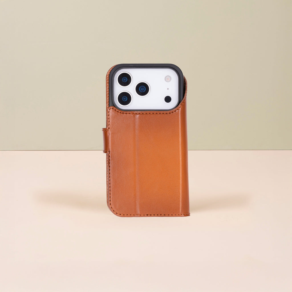 Leather iPhone 17 Pro Wallet Case – Rustic Brown - Austin